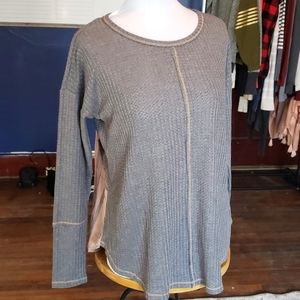 Mystree gray striped pink back thermal sweater size small